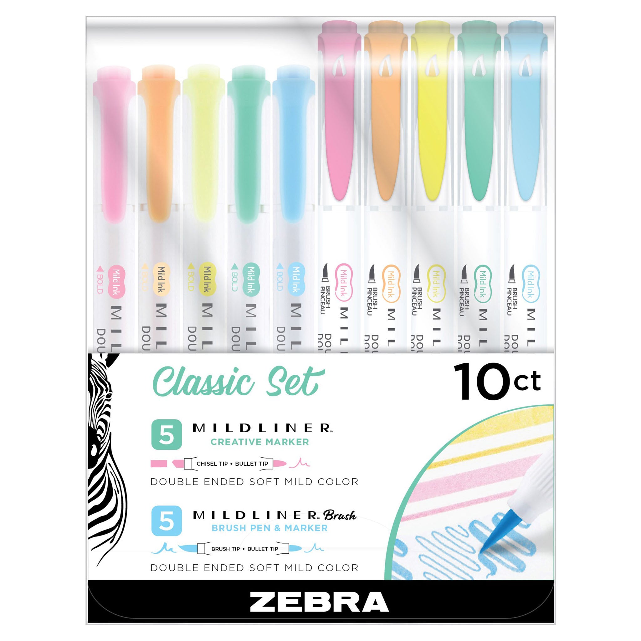 Zebra Pen Mildliner & Mildliner Brush Classic Assorted 10pk