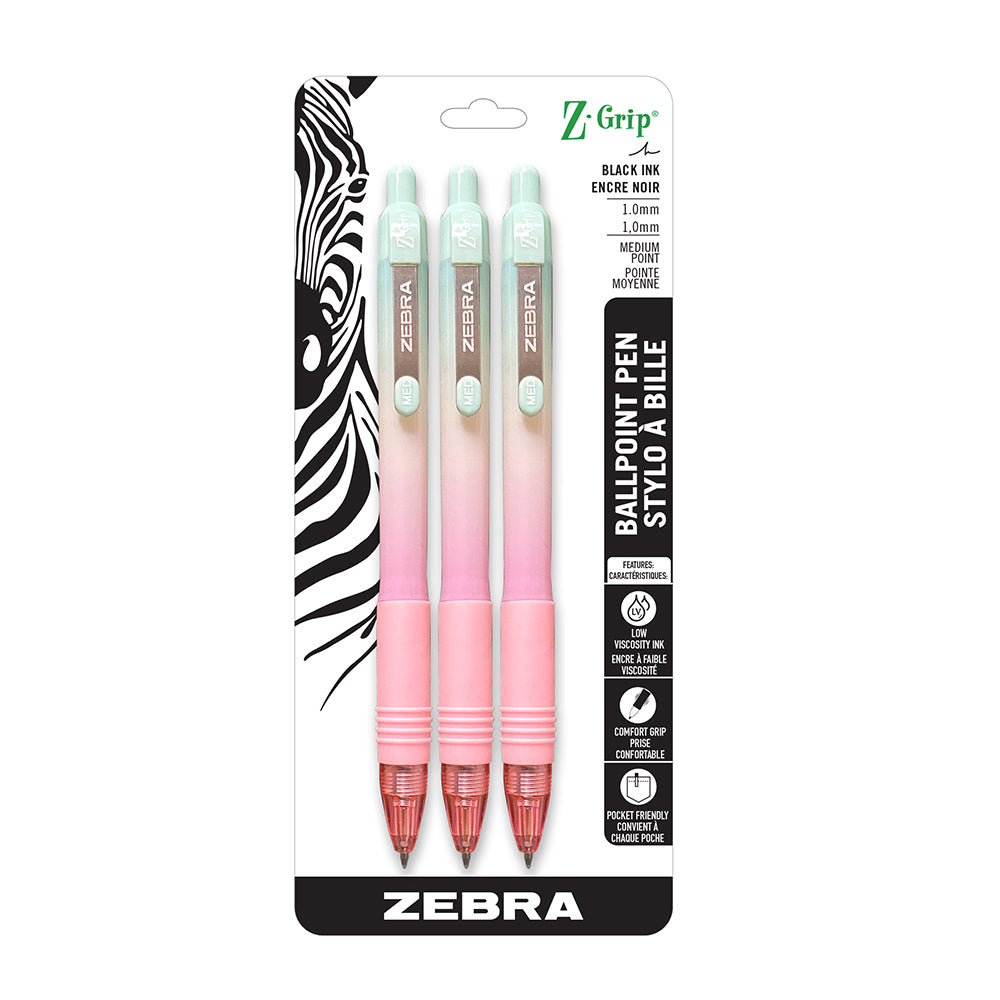 Lot De 6 Stylos à Bille Zebra Z-Grip - Encre Fluide, Pointe 1.0mm - Poignée Caoutchouc Antidérapante - Vert